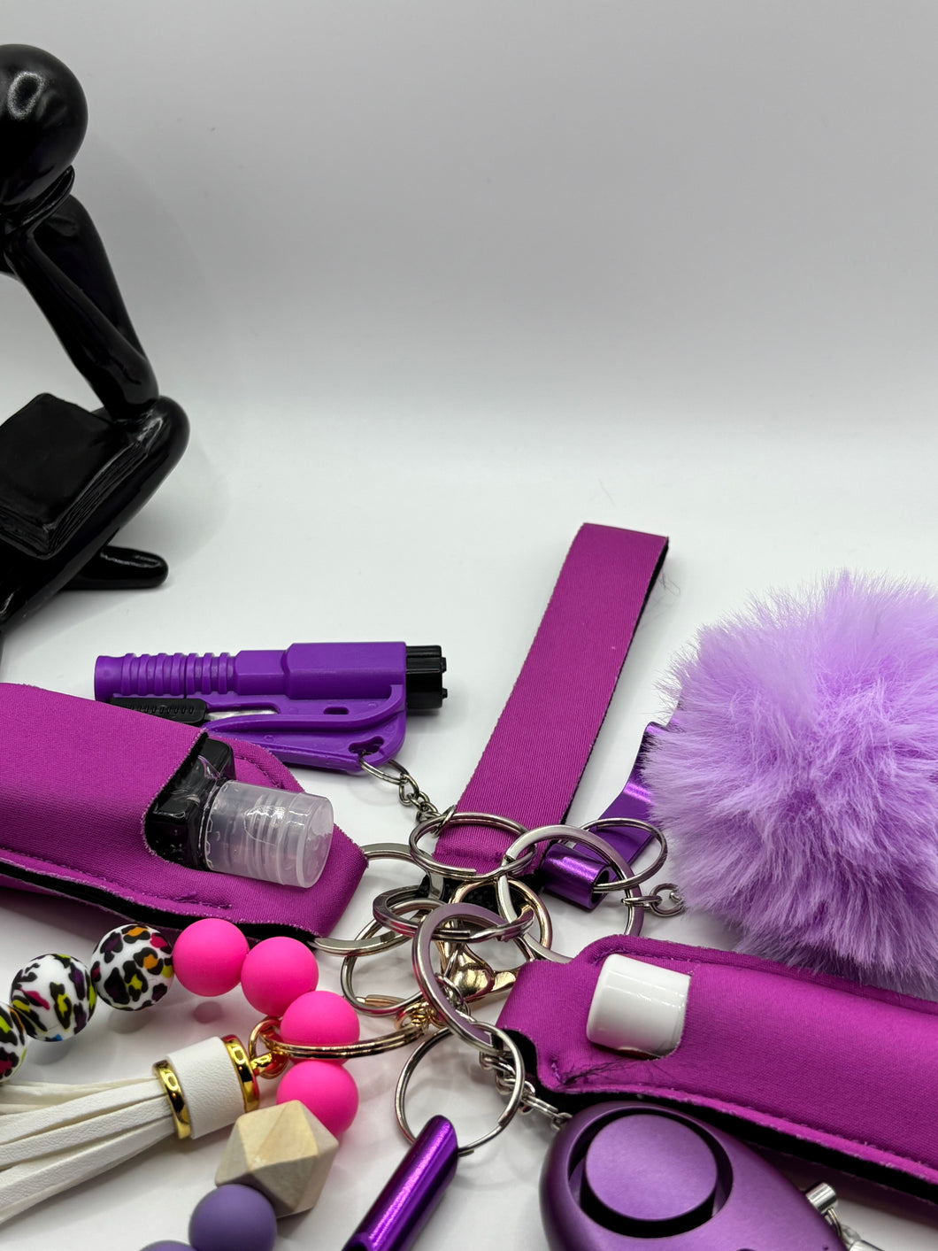 Purple puff keychain set